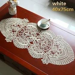 New European Retro White Embroidered Hollow Oval Desk Flag Mat Coffee Snack Dining Tablecloth Table Runner Camino Chemin De Mesa