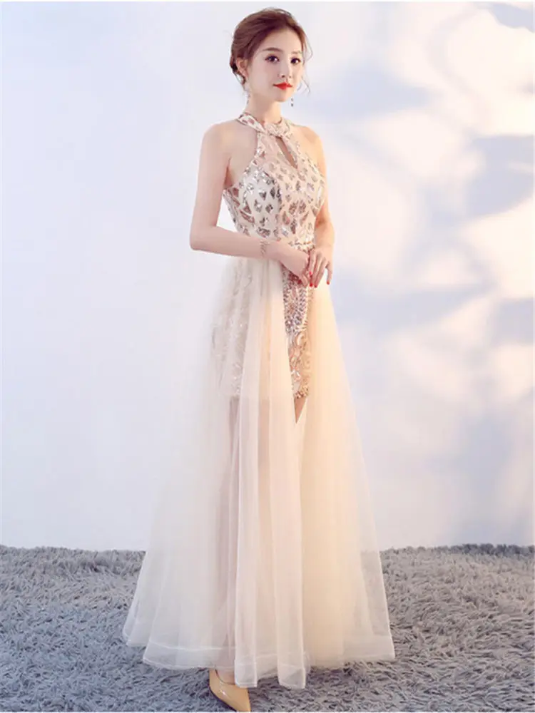 Это Yiya выпускное платье элегантное без рукавов, высокая пройма Длина женские вечерние платья плюс размер блесток Vestidos de gala E814