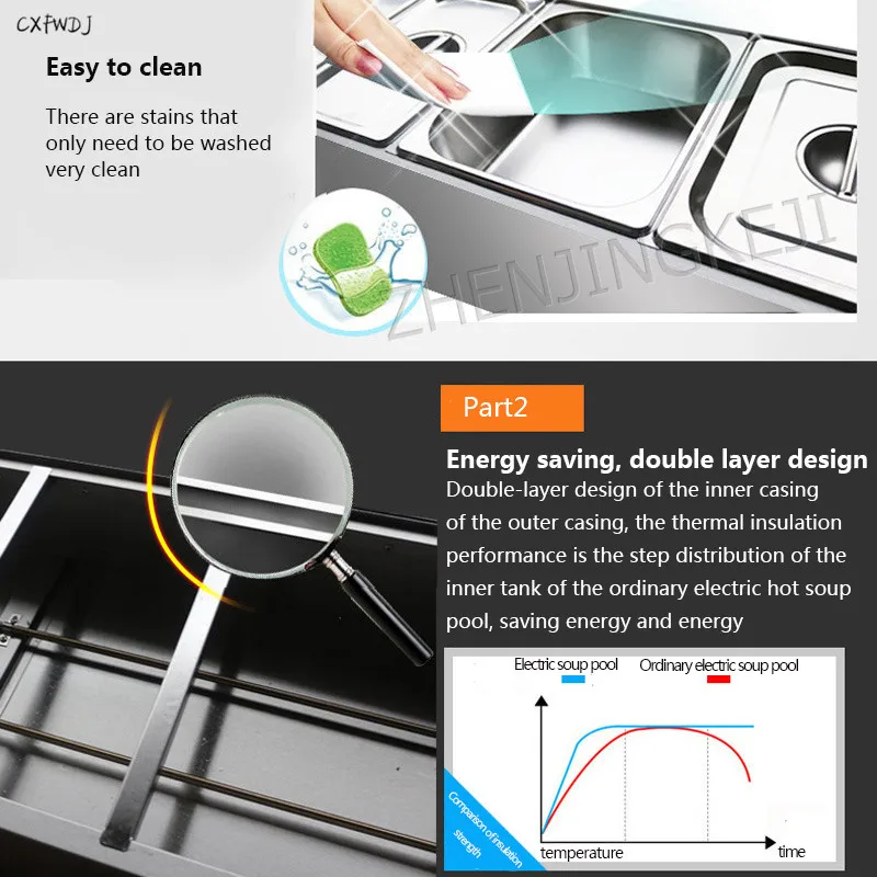 BS-6B Six Pots Electric Heat Insulation Soup Pool Stainless Steel Insulation Station Sale Table Fast Food Car Electric Stove