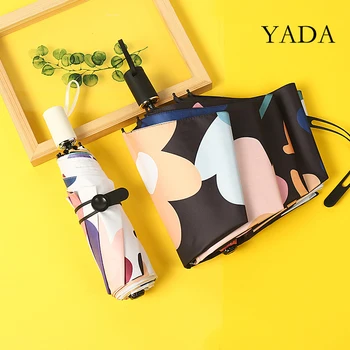 

YADA New Hand-Painted Colorful Flower 3-Folding Umbrella Women UV Rainproof Umbrella Parasol Rain Sun Light Umbrellas YD200232