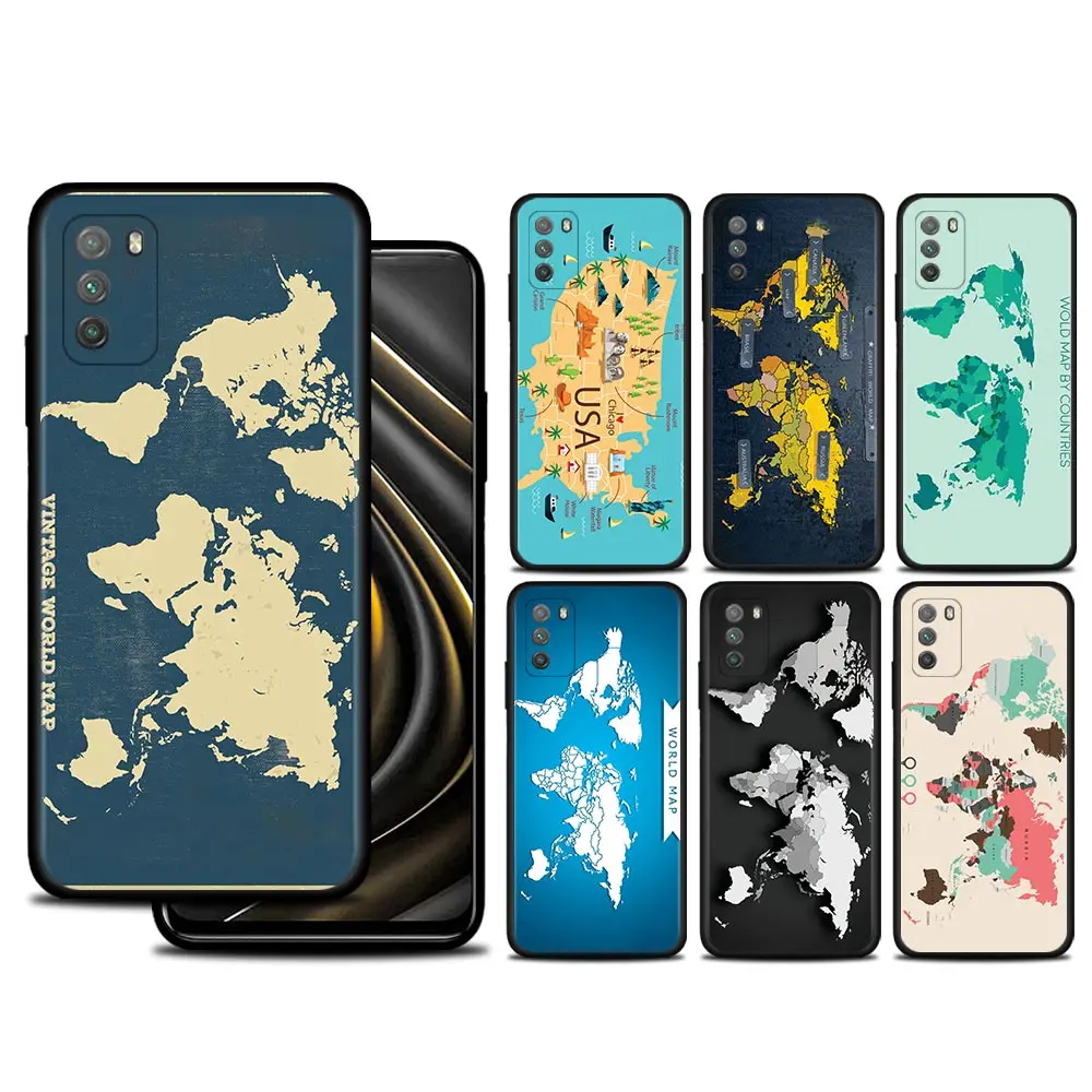 Дорожный Чехол Wold map для Xiaomi Poco X3 NFC M3 Pro F3 GT Pocophone F1 Mi Civi 11T 10T 10 5G 11 Note Lite Fundas |