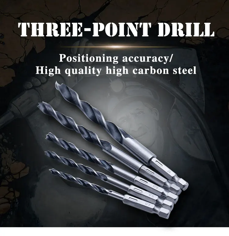 High-grade 5-piece hex handle spiral drill set 4 5 6 8 10mm quick change woodworking drill auger metal tool