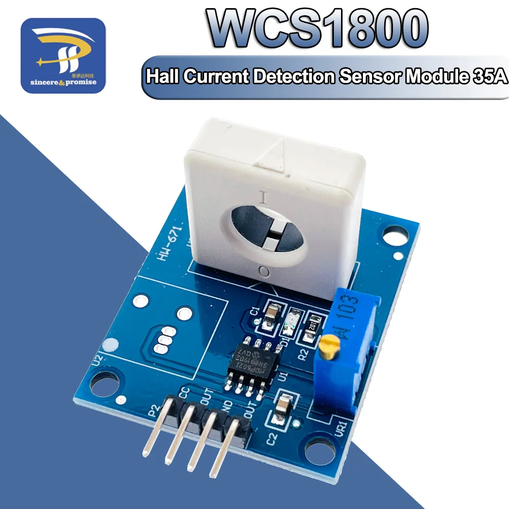 WCS1800 Hall-Stromsensor – ±35A DC / 25A AC, 5V, Analoger & TTL-Ausgang, Für Überstromschutz & Motorüberwachung (blau)