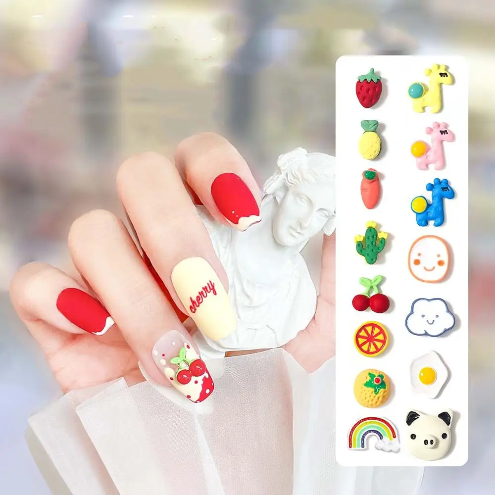 Summer Fruit Nail Art Jewelry Three Dimensional Strawberry Cute Smiley Face Yellow Pink Blue Giraffe Manicure Decoration Rhinestones Decorations Aliexpress