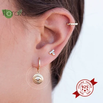 

925 Sterling Silver Charming Eye Earring for Women Street Style Geometric Hoop Earrings CZ Prevent Allergy Earrings Jewelry