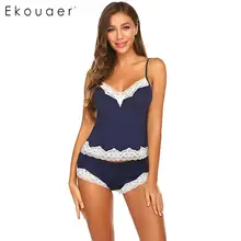 Ekouaer женская летняя пижама сексуальная пижама Loungewear кружевная Лоскутная Сексуальная Спагетти ремень белье пижамный комплект