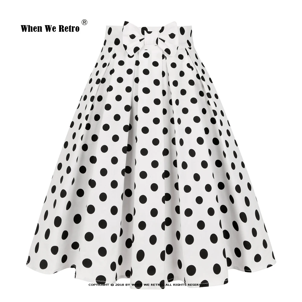 

50s 60s Vintage White Skirt SS0012 Women Ladies High Waist Cotton Pleated Polka Dots Skirts