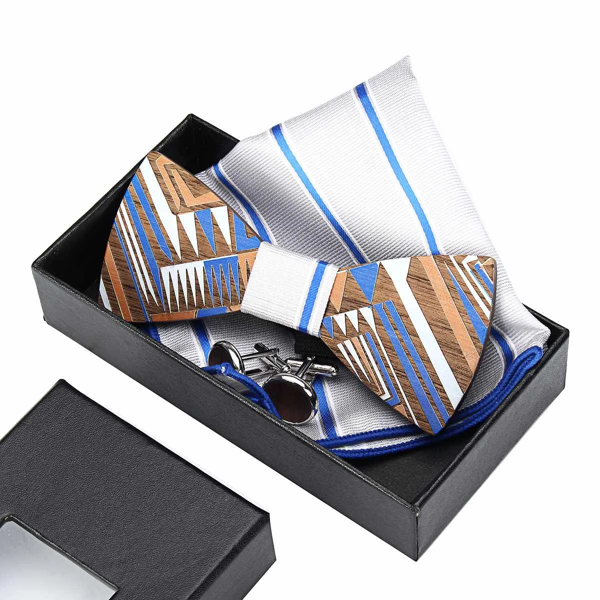  Glamorous Fashion Bow Tie Set Wooden Handkerchief Men Bowtie Wood carved Ties Cuff links with wood 