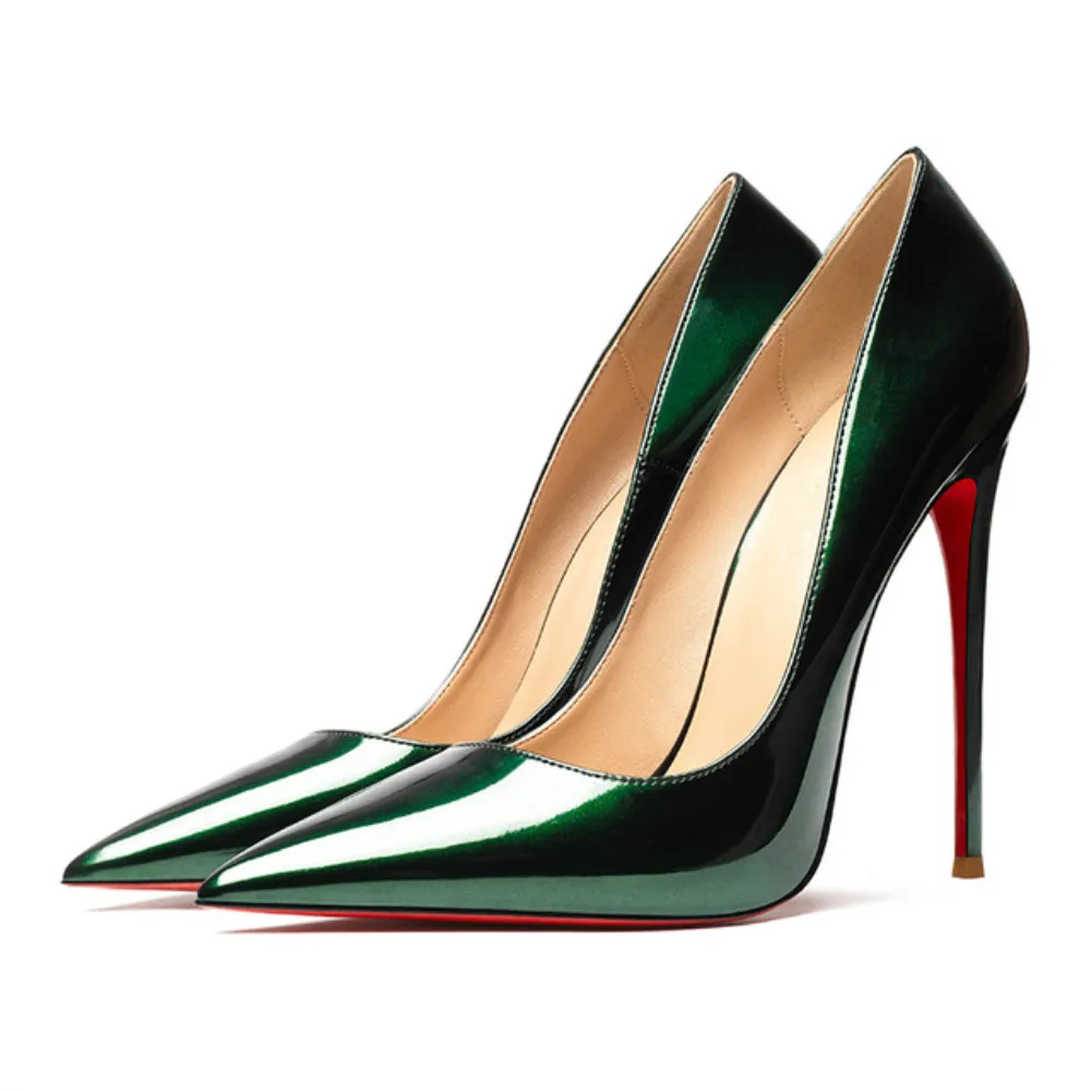 Spring Summer Women's Sexy Pumps 12cm High Heeled Bright Genuine Leather Shoes Wedding Red Bottom Heels Silver Lady Stiletto OL | Обувь