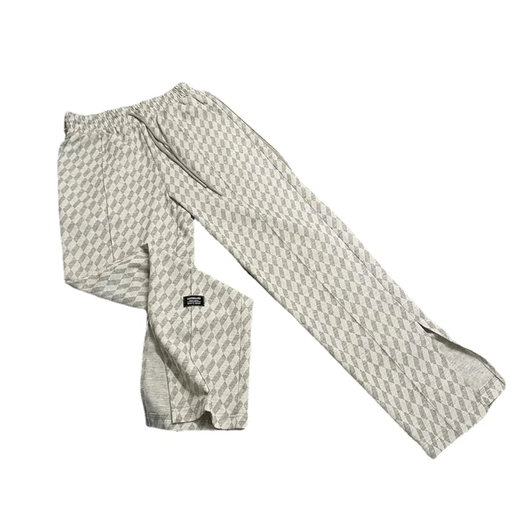 

Ladies Casual Pants, Gray Plaid Sports Pants, Spring and Autumn Plus Size Loose Tie Straight High Waist Wide Leg Pants Joggers