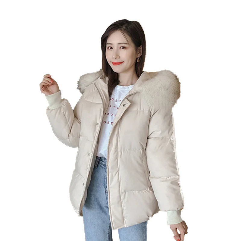 

Fashion Winter Jacket Women Plus Size Short Parkas Solid Hooded Zipper Thick Casual Jacket Female Warm Fur Collar Parka Outwear