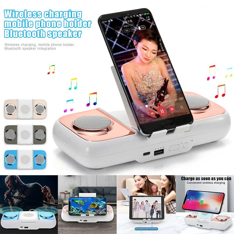 Wireless Charging Mobile Phone Stand Holder Powerbank Portable 10000mAh Bluetooth Speaker GK99