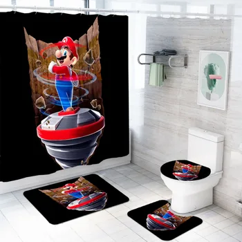 

Cartoom Bathroom Decor Set Super Mario Waterproof Shower Curtain with Hooks Anti Slip Bath Rug Custom Mats Toilet Cover 4 Piece
