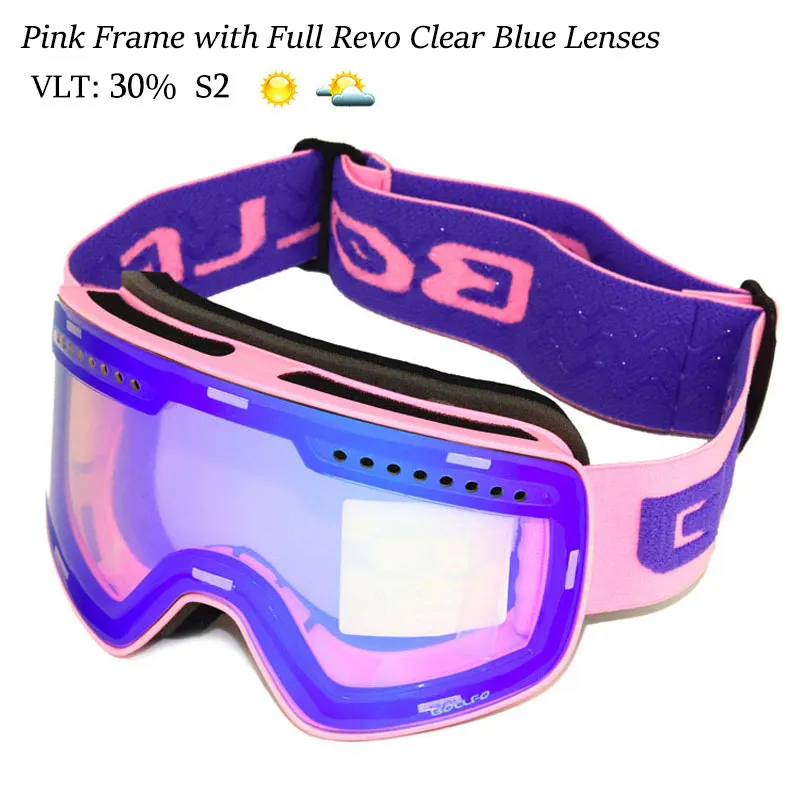 Лыжные очки с магнитным двойным слоем Поляризованные линзы для катания на лыжах противотуманные UV400 очки для сноуборда для мужчин и женщин лыжный Чехол для очков - Цвет: Pink Blue