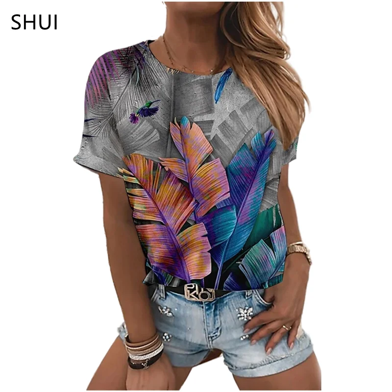 

2021 Fashion Pullover Printed top femme Round Neck Loose Casual Plant Style HARAJUKU SHIRT Summer New Women's Large Size 6XL