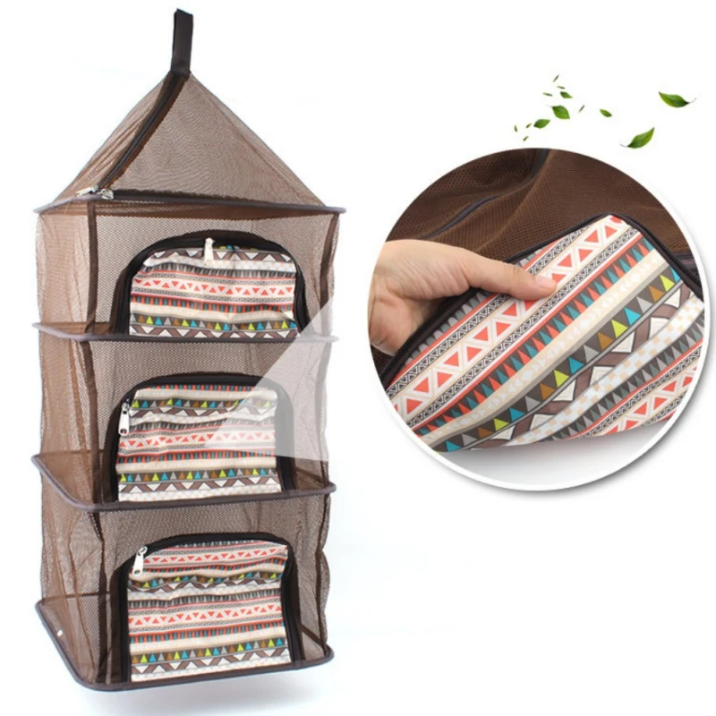 Multifunction Outdoor Folding Dry Net 4 Layer Hanging Mesh Foods Dish Net Dryer For Fishing Storage Basket Tableware