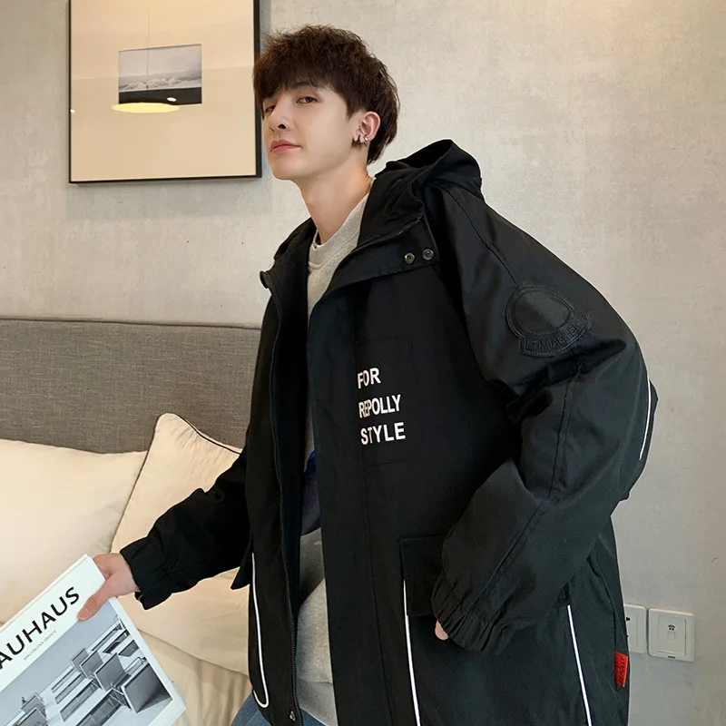

Autumn And Winter New Style Jacket Men's Japanese-style Loose-Fit Solid Color English Lettered Hooded Jacket Teenager Students C