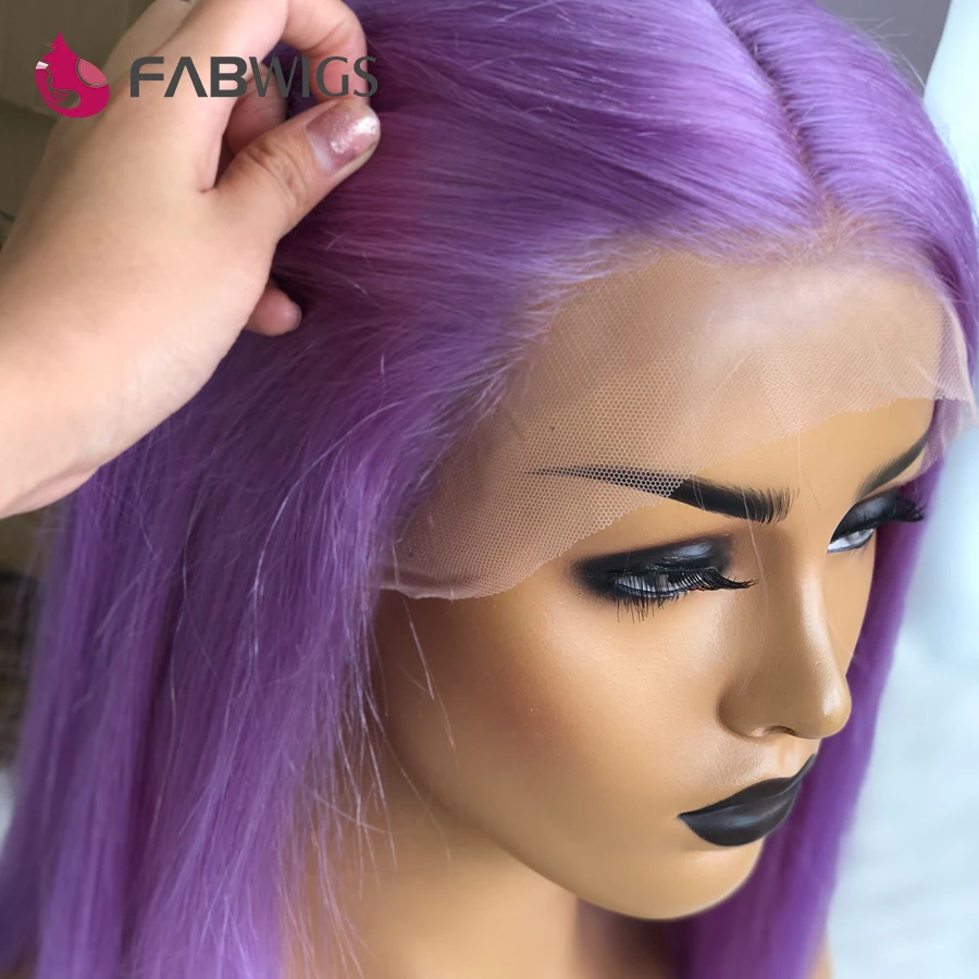 Fabwigs Лавандовые фиолетовые Боб Синтетические волосы на кружеве парик предварительно вырезанные 13X4 Синтетические волосы на кружеве парики человеческих волос Remy прозрачные кружевные парики