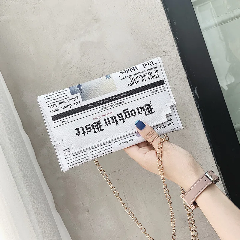 

2019 New Envelope Bag Women Personality Newspaper Clutch Bags Joker Shoulder Messenger Bag Chain Evening Bags