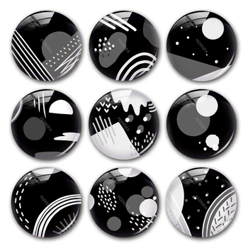 

Geometric pattern glass cabochon,black white gray Digital images Round photo glass cabochon demo flat back Making findings