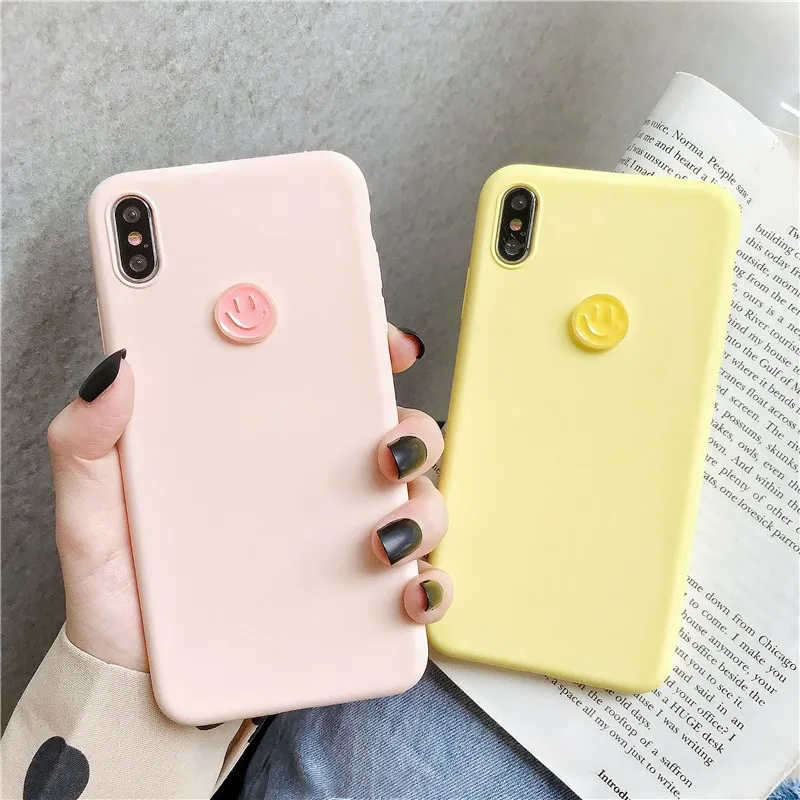 

Korea Pink Solid Silicon Smile Face Case Anti-knock Soft Tpu Case for Iphone X Xs Max 7 8plus 6s Yellow Back Cover Fundas