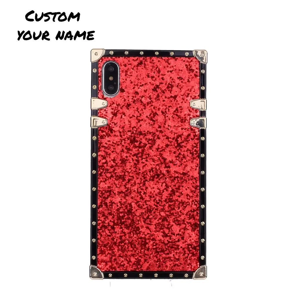Индивидуальный блестящий чехол для телефона, персонализированное имя, блестящий чехол для багажника, чехол для iPhone 11 Pro 6 6S 7Plus 8Plus 7 8 XR X XS Max - Цвет: Red Glitter