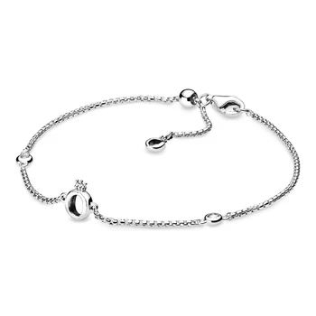 

2019 Newest 100% 925 Sterling Silver Sparkling Crown O Chain Bracelet Charm Bead for Women DIY Adjustable Bangle Jewelry Gift