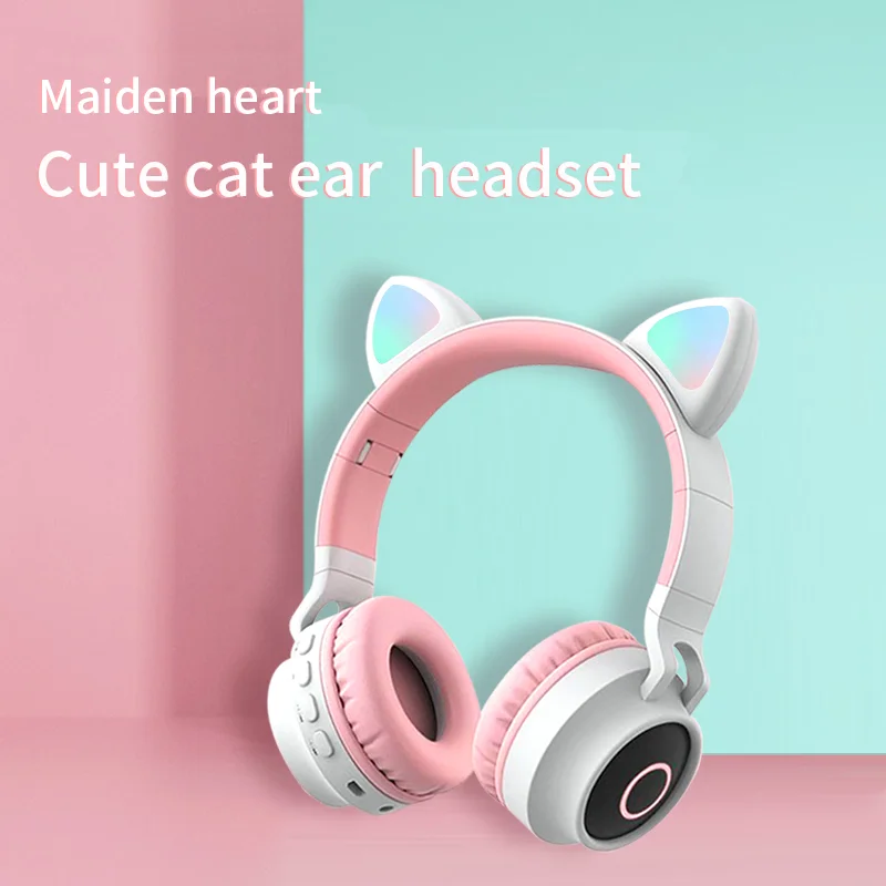 Cute LED Cat Ear Bluetooth Wireless Headphones Kids Bluetooth 5 0 Earbuds Noise Cancelling Earphone Foldable Headset With Mic