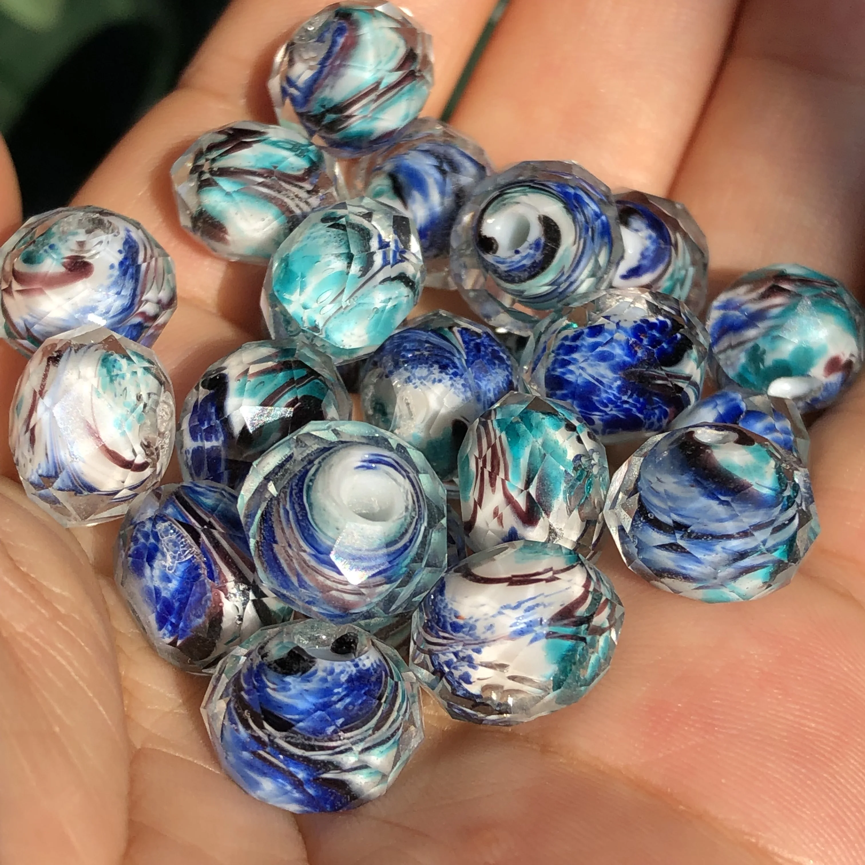 12mm Murano Transparent Faceted Rondelle Blue Green