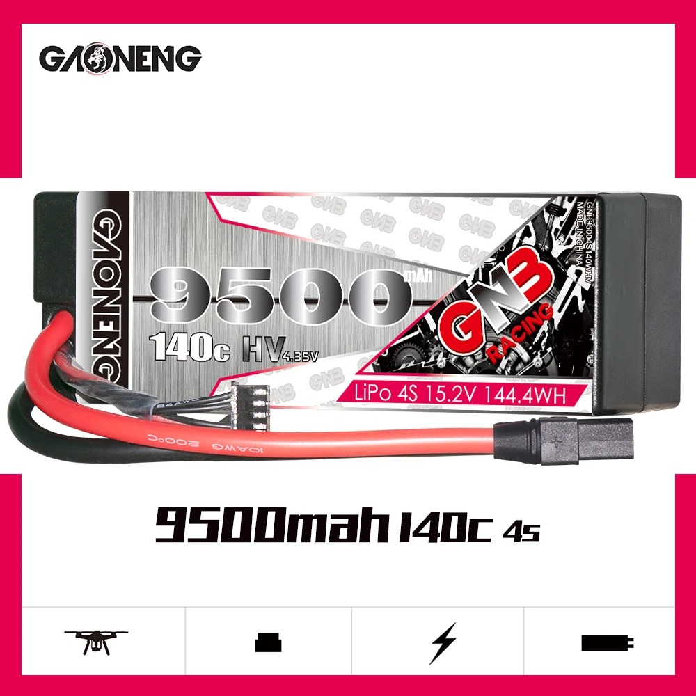 GNB GAONENG 9500mAh 4S2P 15.2V 140C/280C Hardcase LiPo LiHV Battery XT90 Connector For 1:8 1/8 RC Car Four Drive Off-Road Boat