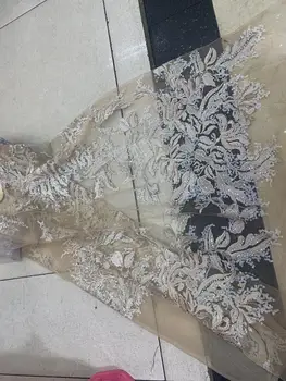 

stock 5yards/bag Silver gray embroidery sequin beaded fashion high-end European and American style fabric for wedding dress