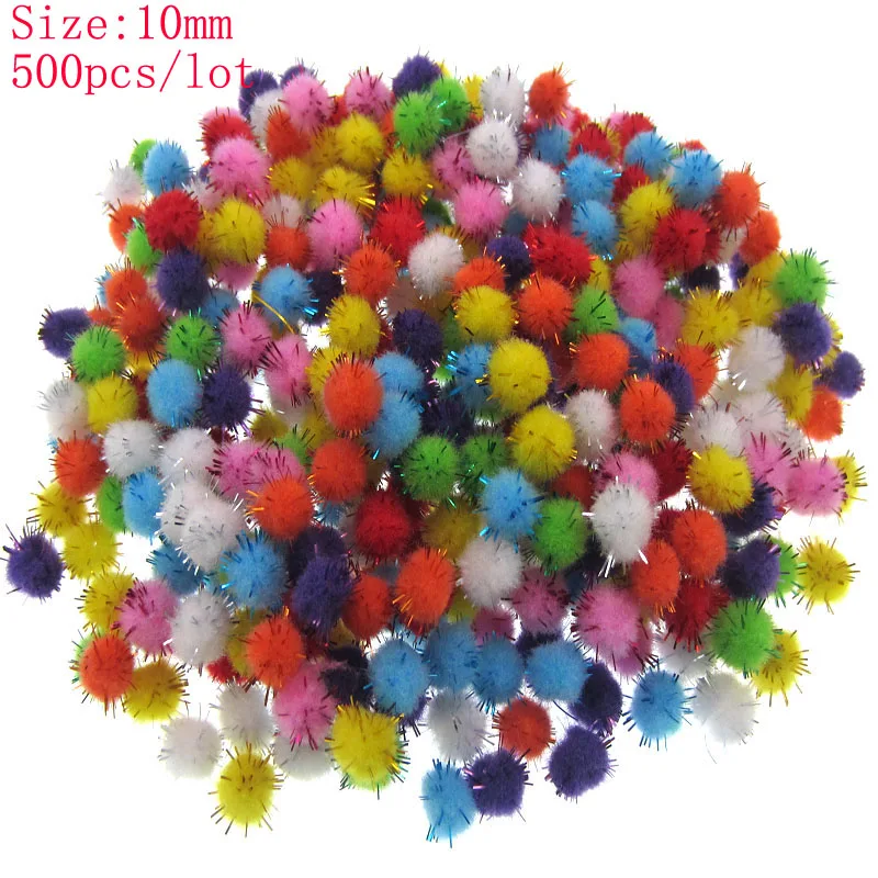 500Pcs 10mm Mixed Glitter pompoms soft pom poms balls Arts Toys DIY Craft Supplies Sewing Fabric pompoms wedding Home Decoration