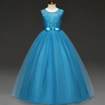 

4-14 Years Kids Dress for Girls Wedding Tulle Lace Long Girl Dress Elegant Princess Party Pageant Formal Gown for Teen Children