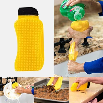 

Kitchen Cleaning Tool Sponge Brush Silicone Dish Bowl Cleaning Brush Washing Pan Dish Bowl Sponge Scrubber With Soap Dispenser