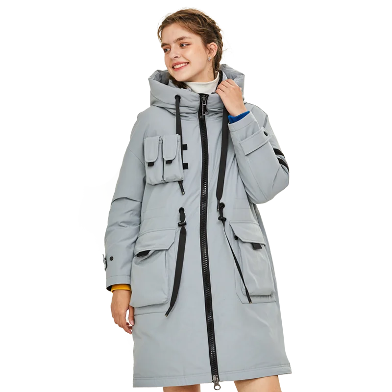 Allure Amore, зимнее хлопковое пальто для женщин, на молнии, с большим карманом, верхняя одежда, куртки с капюшоном, плотные, теплые, женские парки - Цвет: Haze blue
