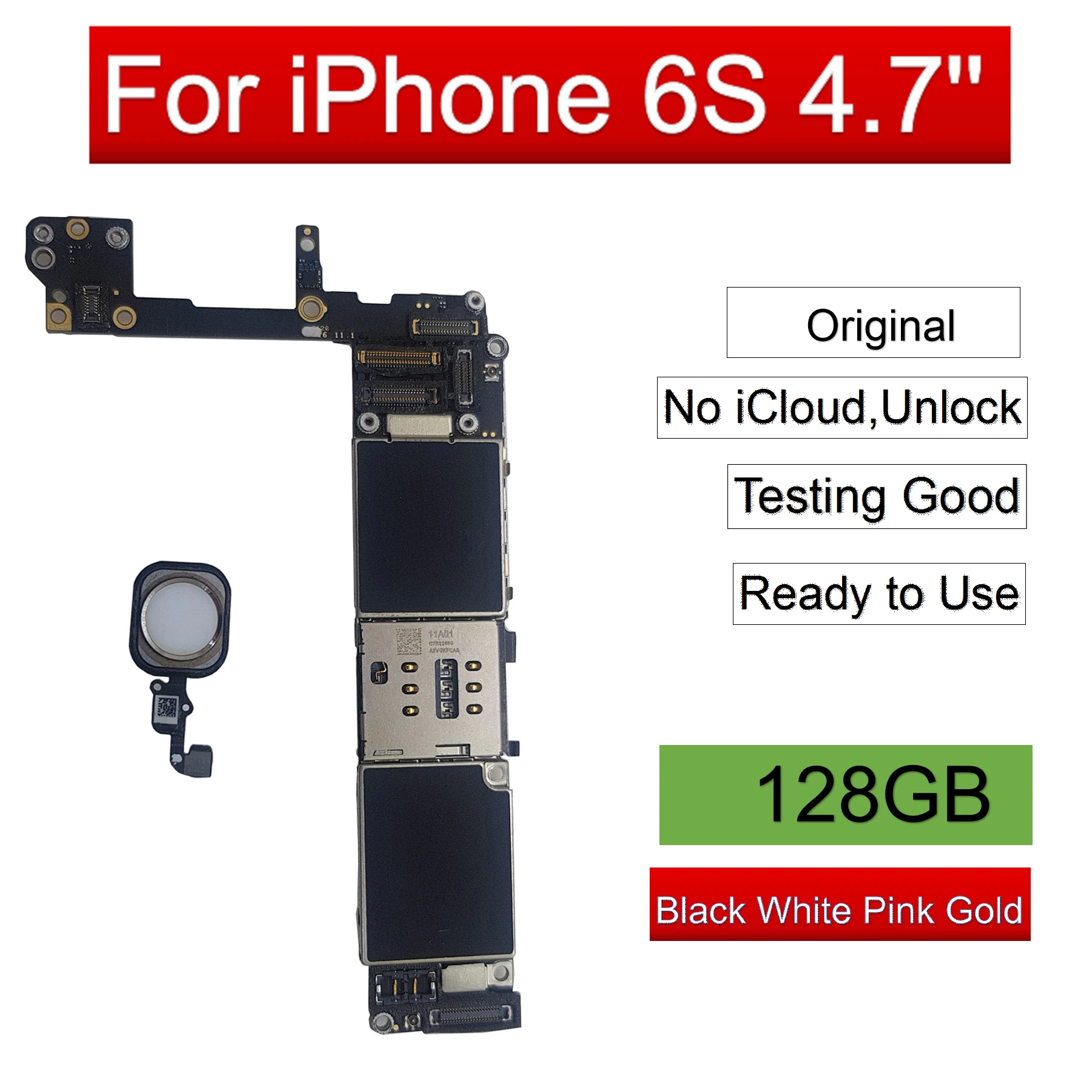 

For iPhone 6S 4.7'' Motherboard Touch ID Black White Gold Pink Unlock Original Logic Board 128GB 16GB 64GB