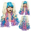 Perruque de Cosplay synthétique longue Body Wave – ANOGOL, perruque Lolita en fibre de haute température, 2 queues de cheval multicolores marron rose rouge noir blond ► Photo 1/6