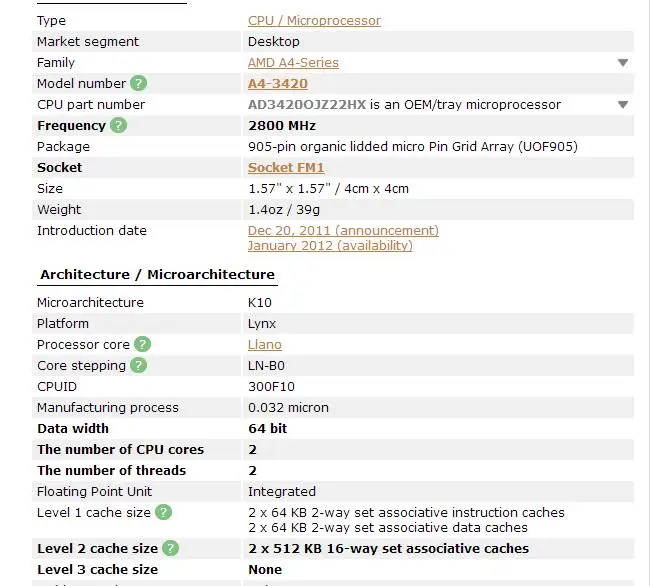 AMDAMD A4-Series A4-3420 APU A4 3420 двухъядерный процессор работает правильно настольный процессор 65 Вт 2,9 ГГц гнездо FM1