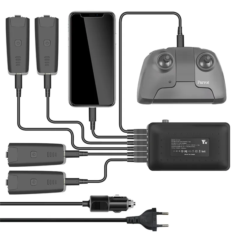 

6-IN-1 Multi Charging Hub Intelligent Battery Remote Control Phone USB Charger for PARROT ANAFI