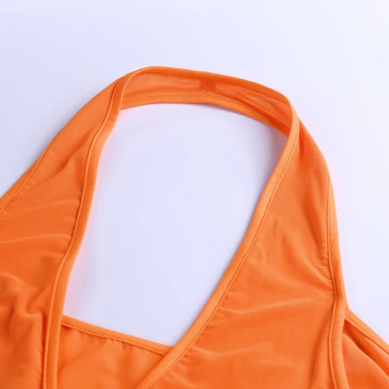 InstaHot/черная оранжевая футболка с лямкой через плечо для женщин с v-образным вырезом, сексуальный сетчатый Тонкий Топ, вечерние женские Клубные футболки с длинными рукавами на осень