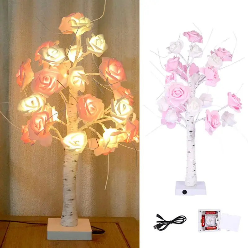 

Rose Tree Desk Lamp Touch Switch Pink White Flower Light for Party Home Decor