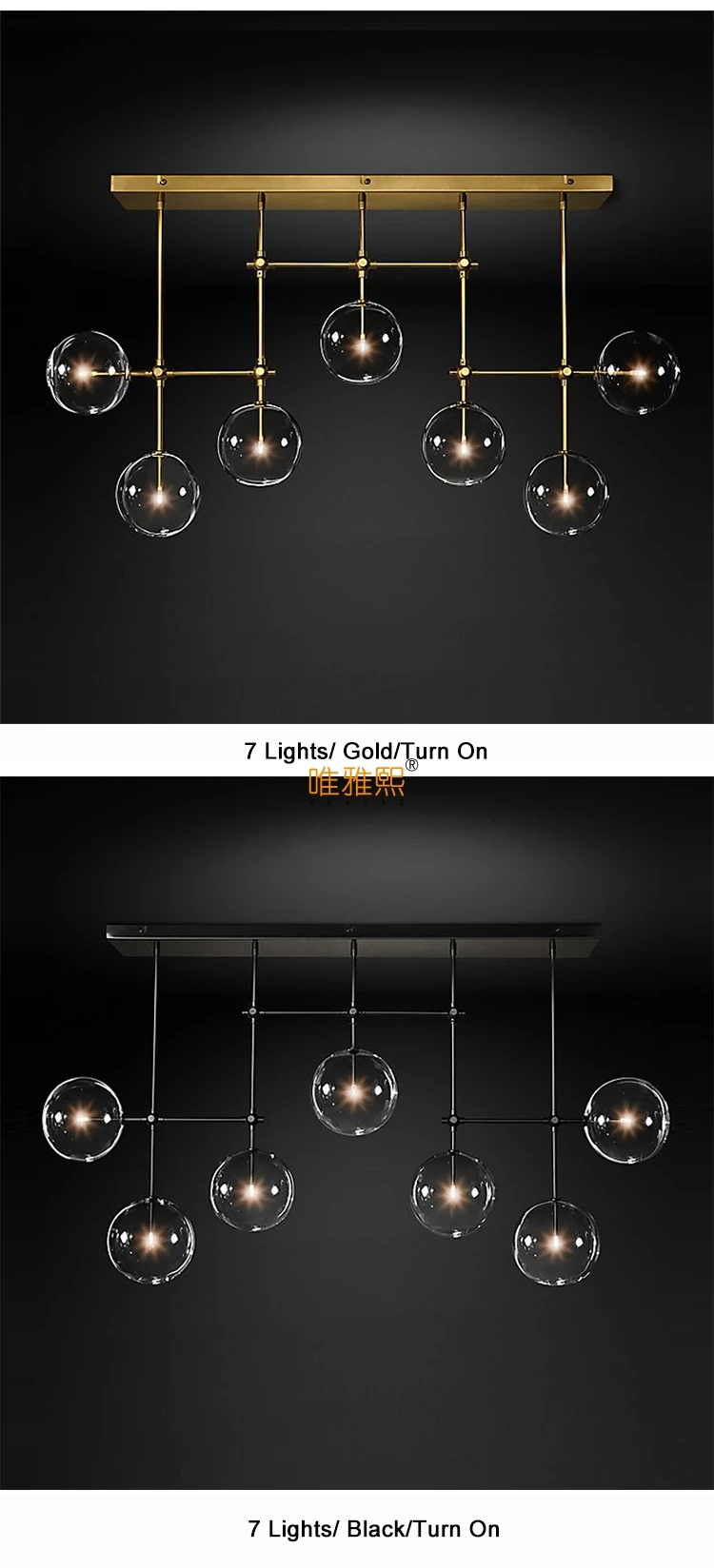 Современный дизайн стеклянный шар люстра 6 головок прозрачный стеклянный пузырьковый светильник люстра для гостиной кухни черный/золотой светильник