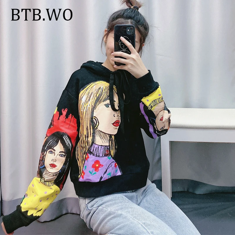 BTB.WO Woman Sweatshirt Autumn Winter Long Sleeve Pullovers Couple Female Sweatshirt Print Girl Hoodies harajuku Sweatshirt