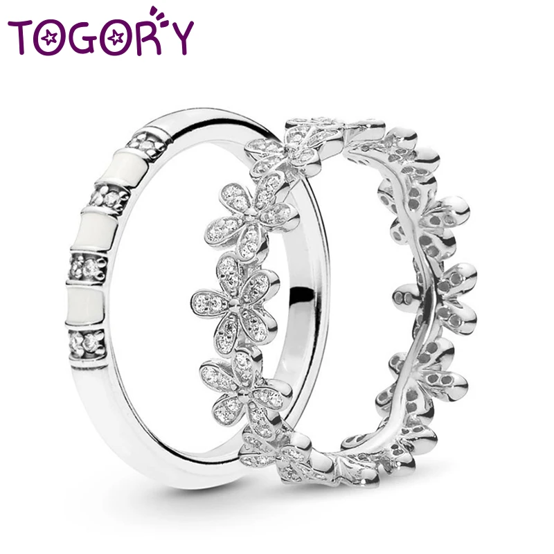 TOGORY, новое серебряное кольцо с цветущими цветами и цирконием для женщин, роскошное простое обручальное кольцо, обручальное ювелирное изделие, подарок на день Святого Валентина