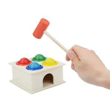 

Kids Montessori Wooden Toy Wooden Hammering Ball Hammer Box Children Fun Playing Hamster Game Kids Early Educational Toys Gifts