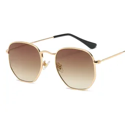 Hexagon Metal Frame Sunglasses - Gold Tea UV400 Eyewear (AS)