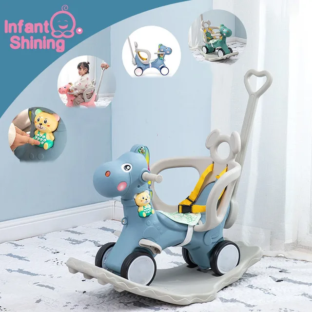 Infant Shining Kids Animal Rocking Horses Multi-functional Rocking Chairs Trojan Toys Baby Play Baby Walker Indoor for Girl Gift 1