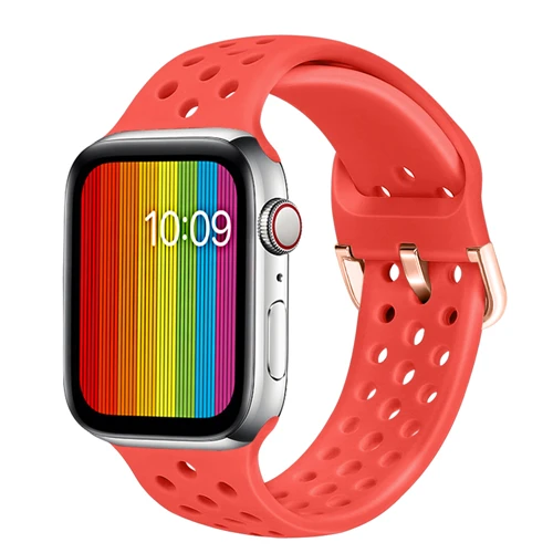 Roes red Спортивный силиконовый ремешок для apple watch, ремешок для apple watch, 42 мм, 38 мм, iwatch, ремешок 44 мм, 40 мм, модный браслет для часов 5, 4, 3, 2 - Цвет ремешка: Roes red