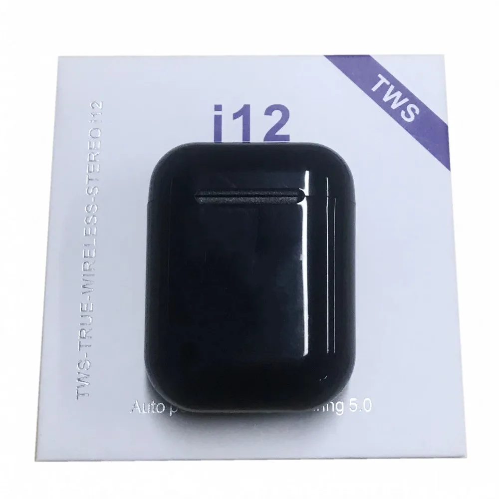i12-B Black Новейший мини i12 TWS Bluetooth 5,0 наушники спортивные настоящие беспроводные наушники сенсорное управление Магнитная зарядная коробка для всех смартфонов - Цвет: i12-B Black