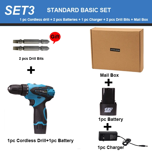 SET3 (2 pcs battery) 12V электрические инструменты 1,5 Ah литий-ионная на батареях шуруповёрт 18+ 1 крутящий момент Беспроводная электрическая дрель для сверления в керамическом дереве - Цвет: SET3 (2 pcs battery)